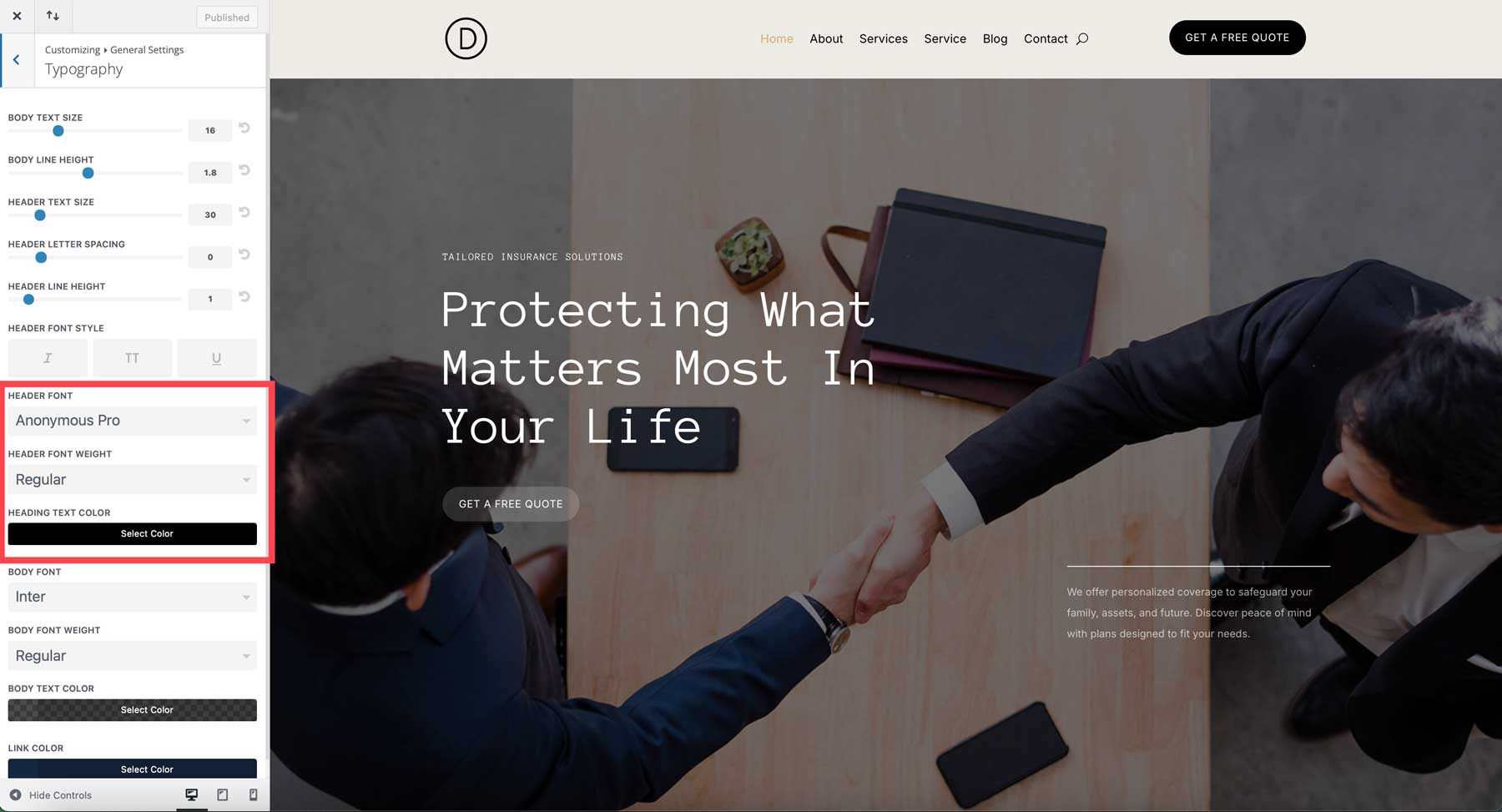 insurance starter site for Divi