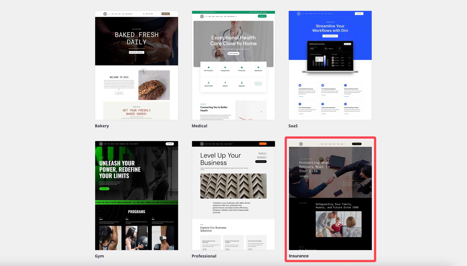 insurance starter site for Divi