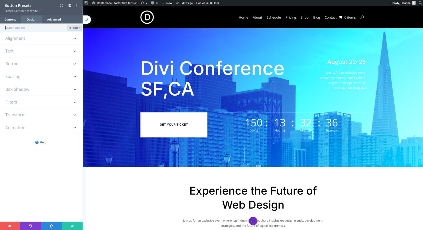 conference starter site for Divi