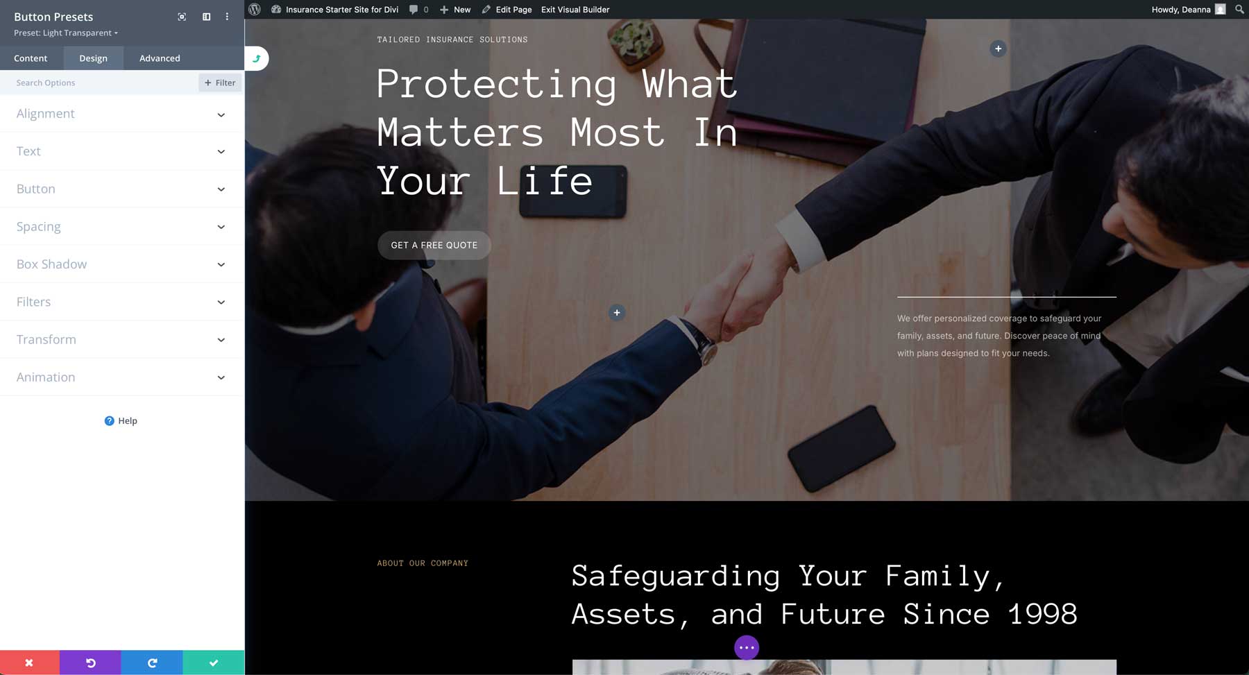 insurance starter site for Divi