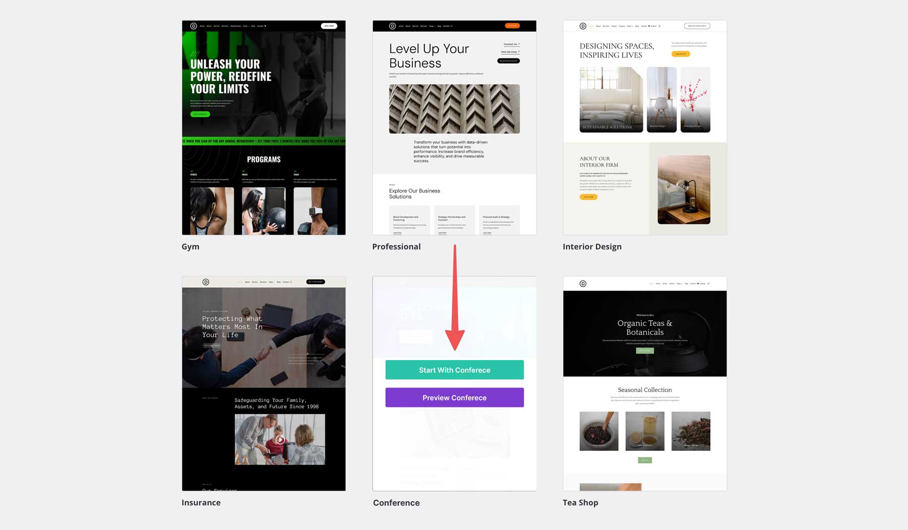 conference starter site for Divi