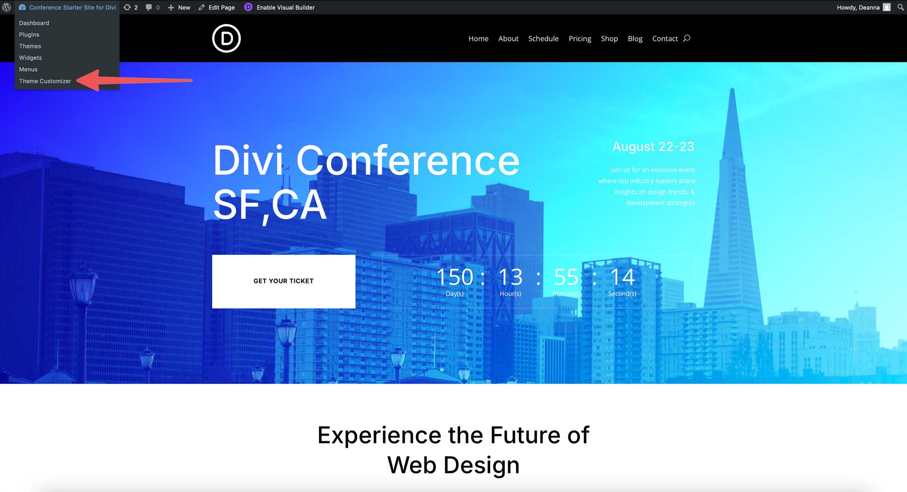 conference starter site for Divi