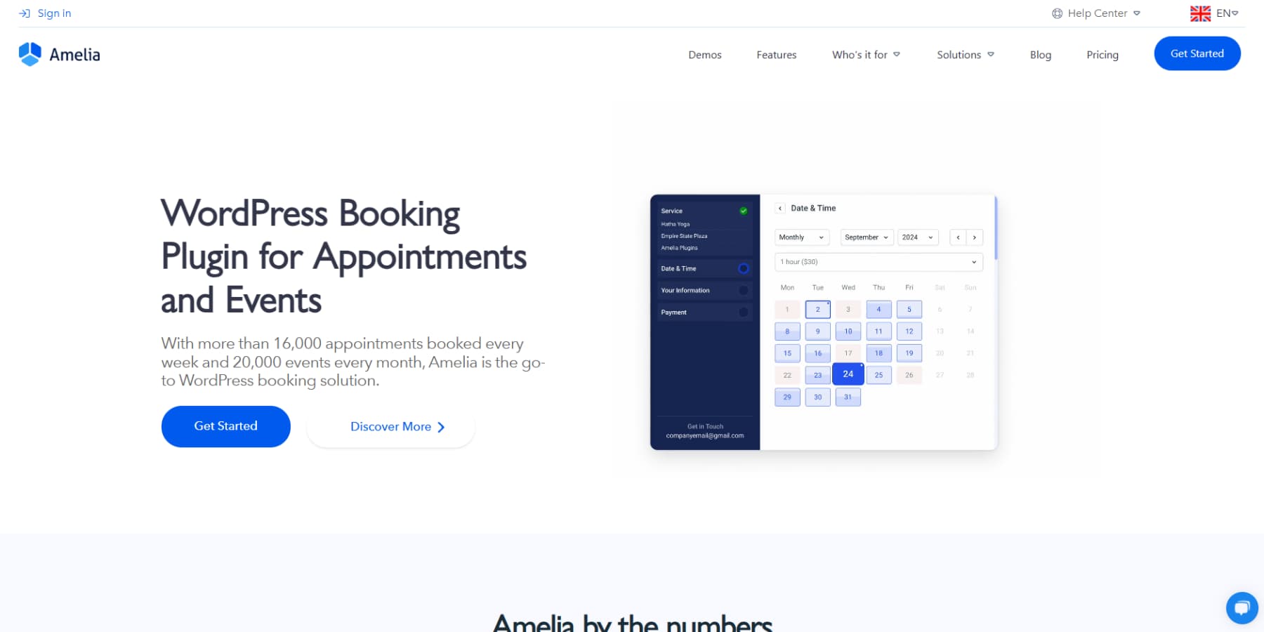 A screenshot of Amelia's home page