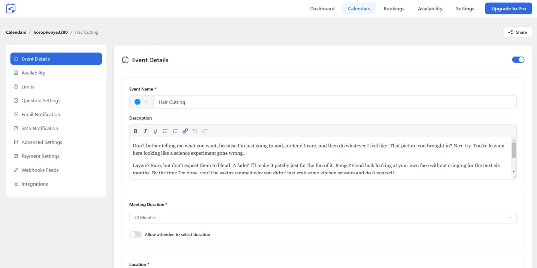A screenshot of FluentBooking's user interface