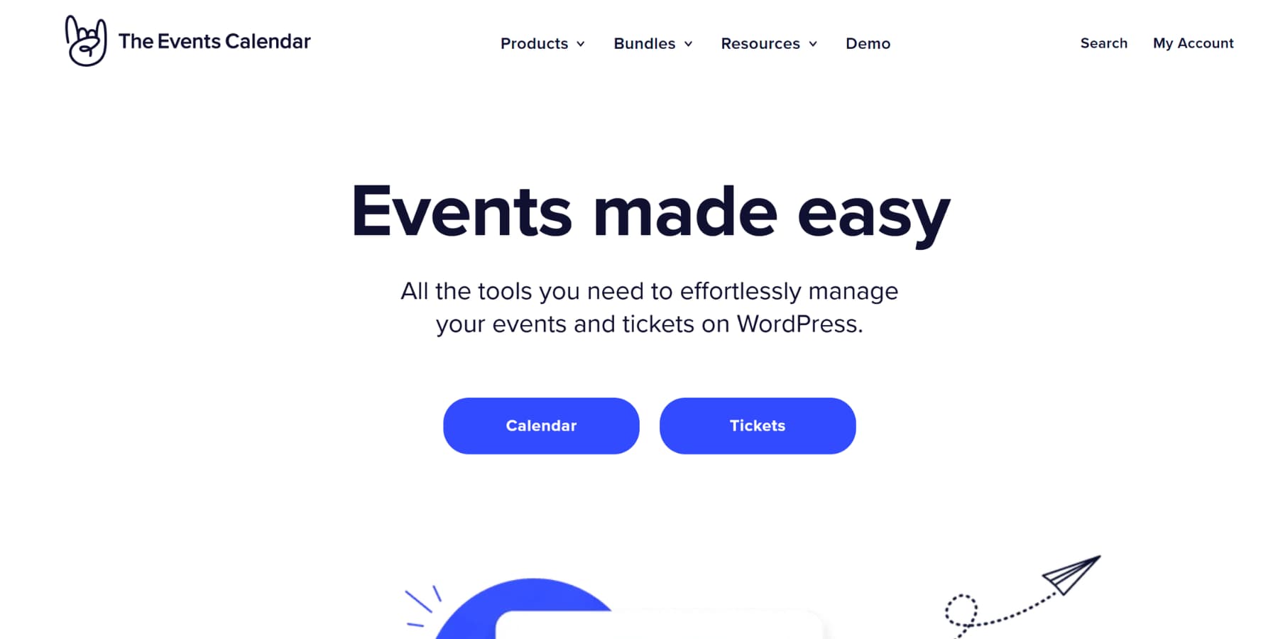 A screenshot of The Events Calendar's home page