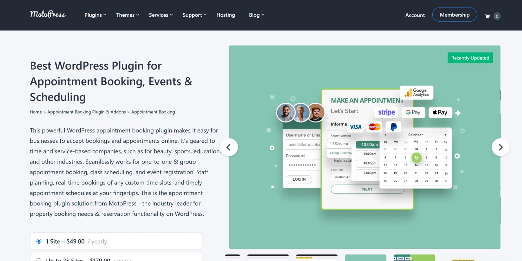 A screenshot of WordPress Appointment Booking's homepage