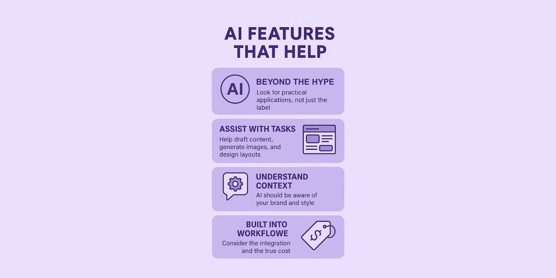 A visual presentation of AI features to look for