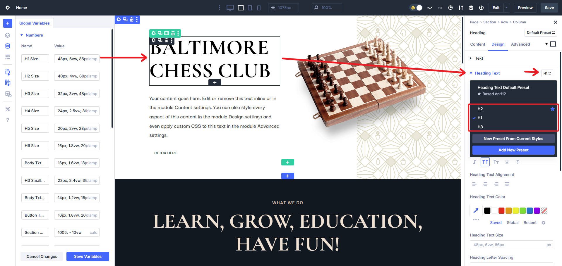 Creating Heading and Body Text OG Presets for each Heading Level