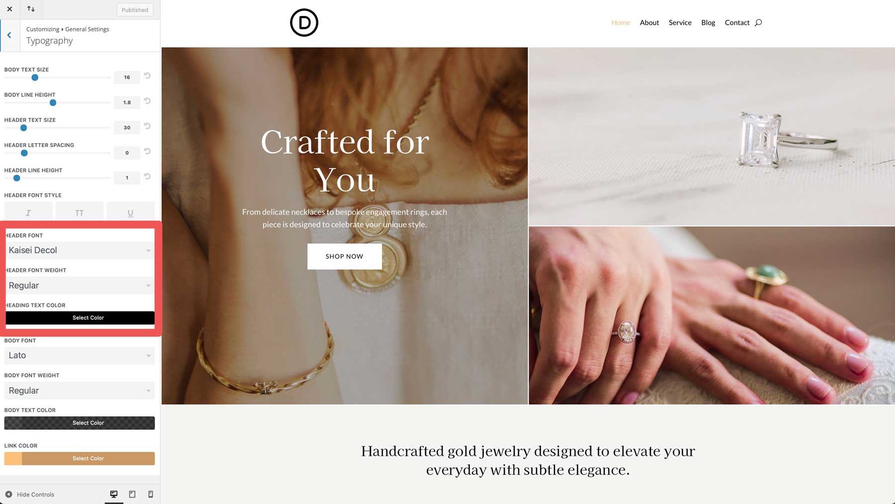 Jewelry Designer starter site for Divi
