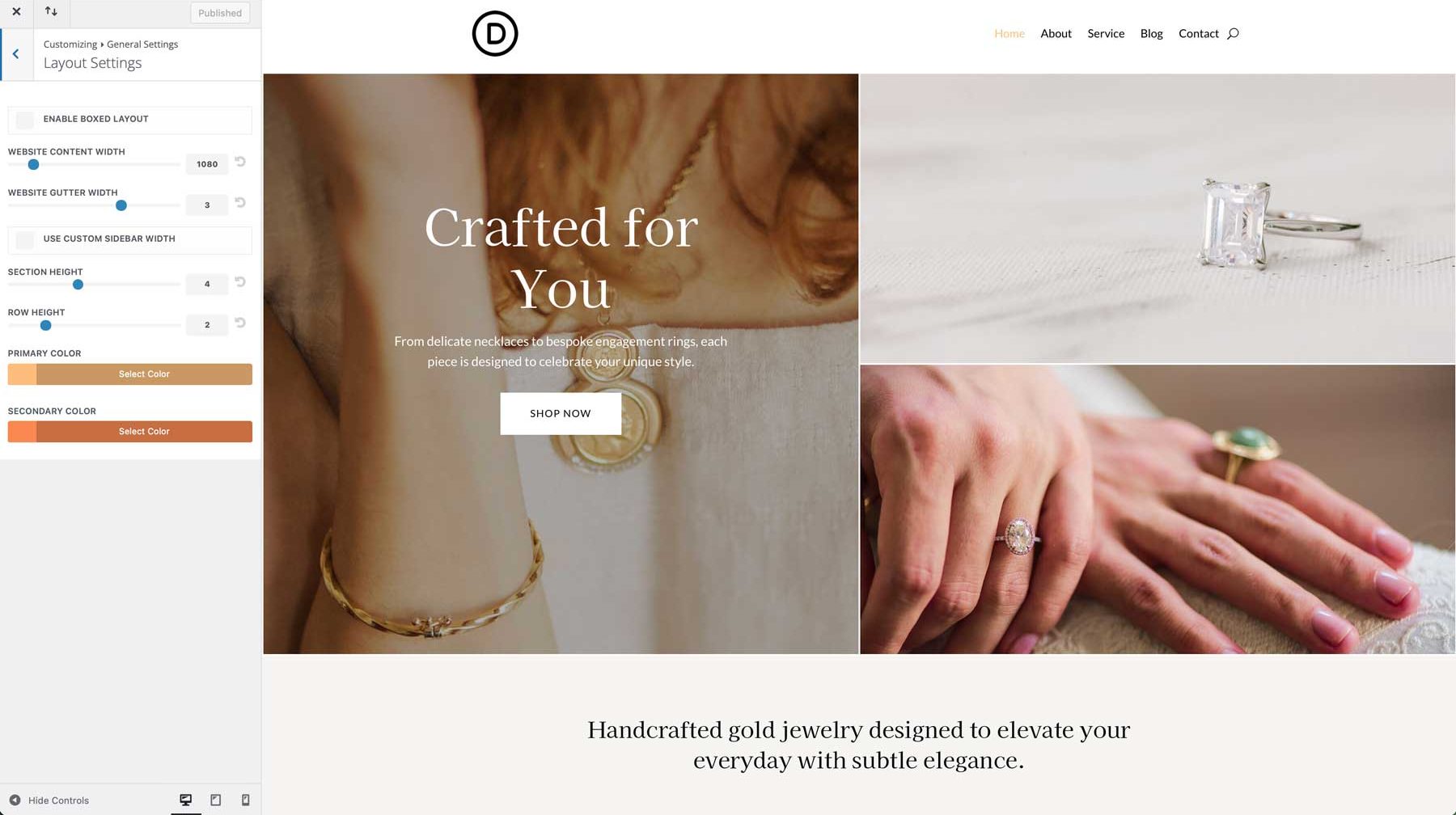 Jewelry Designer starter site for Divi