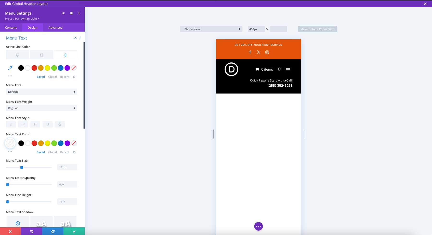 Handyman starter site for Divi