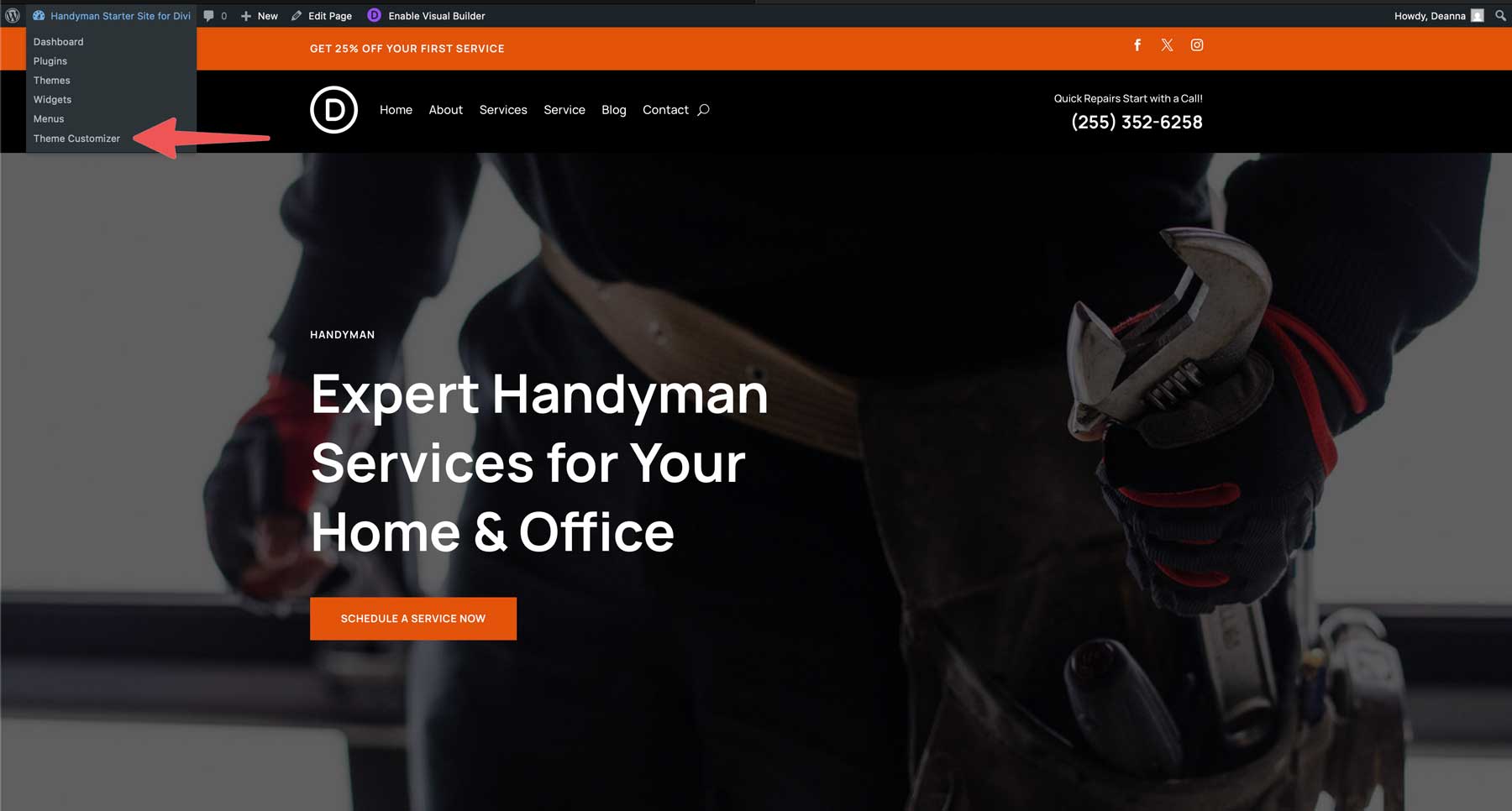 Handyman starter site for Divi