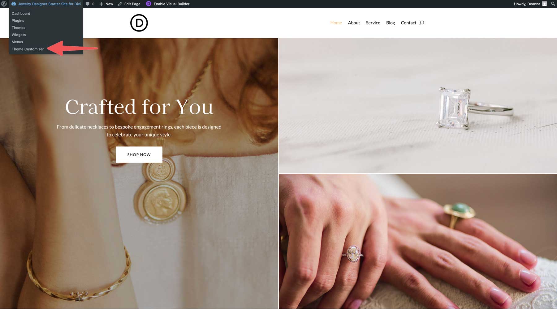 Jewelry Designer starter site for Divi