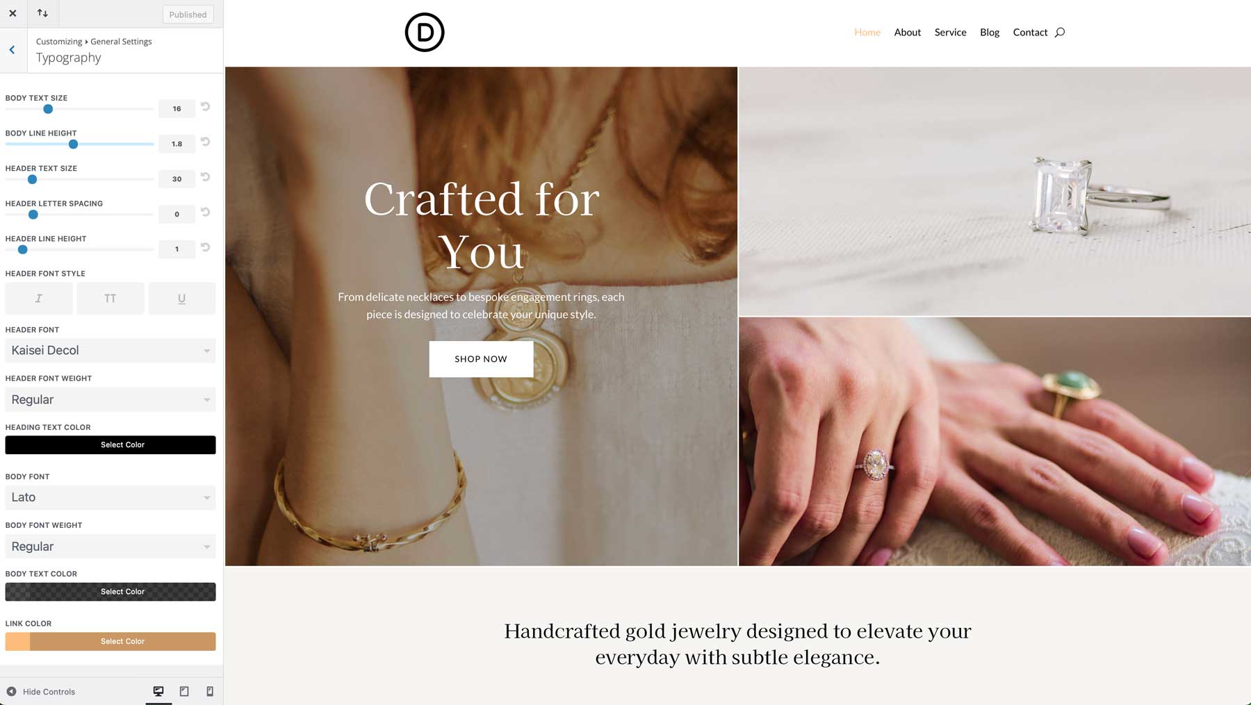Jewelry Designer starter site for Divi