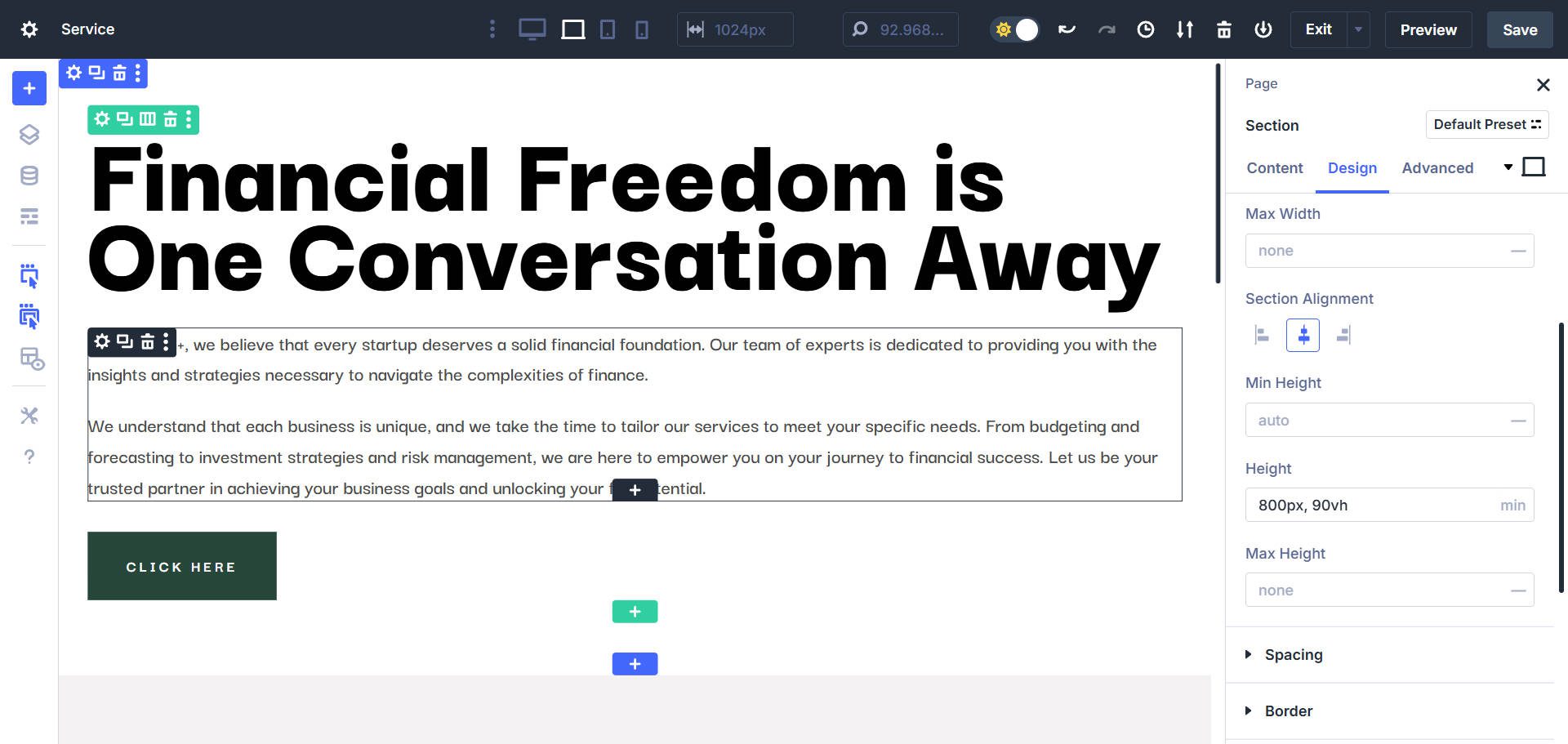 Min Height on Hero Section in Divi 5
