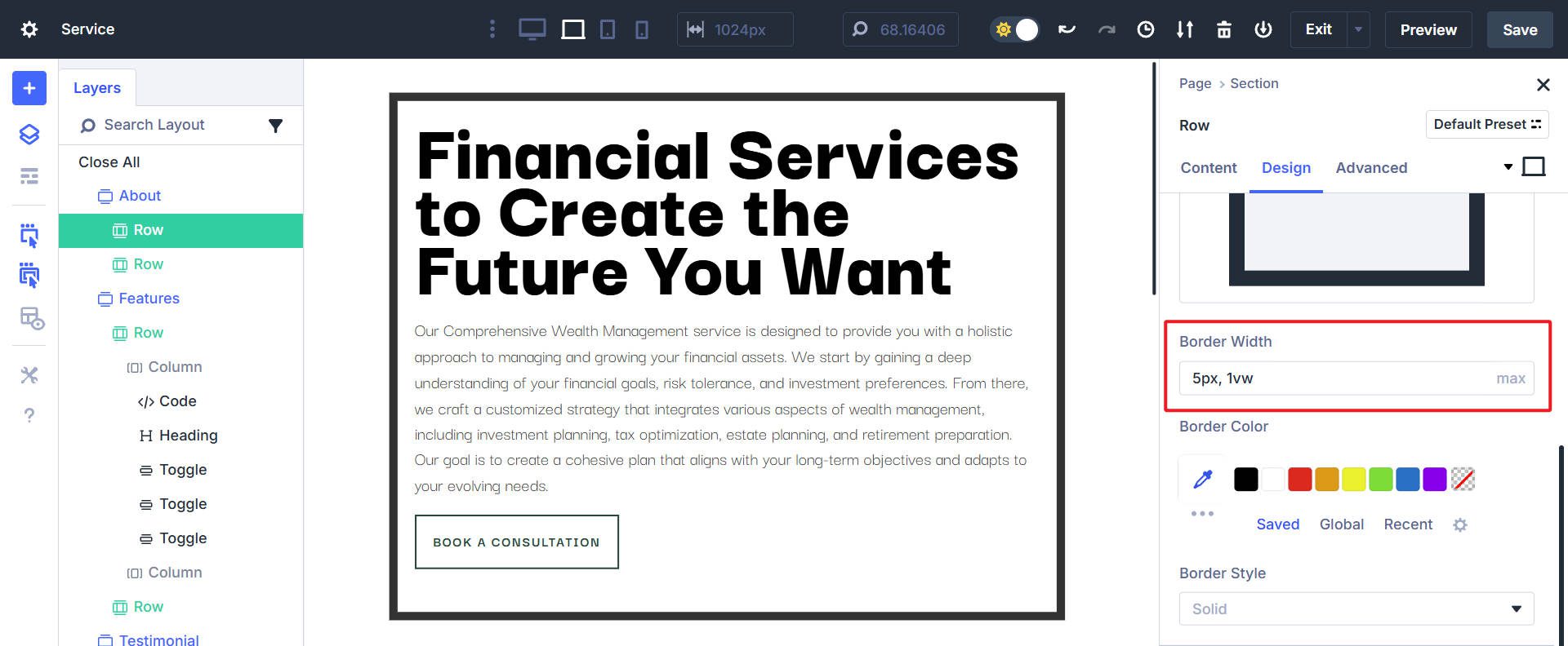 Setting max() on Border Width in Divi UI