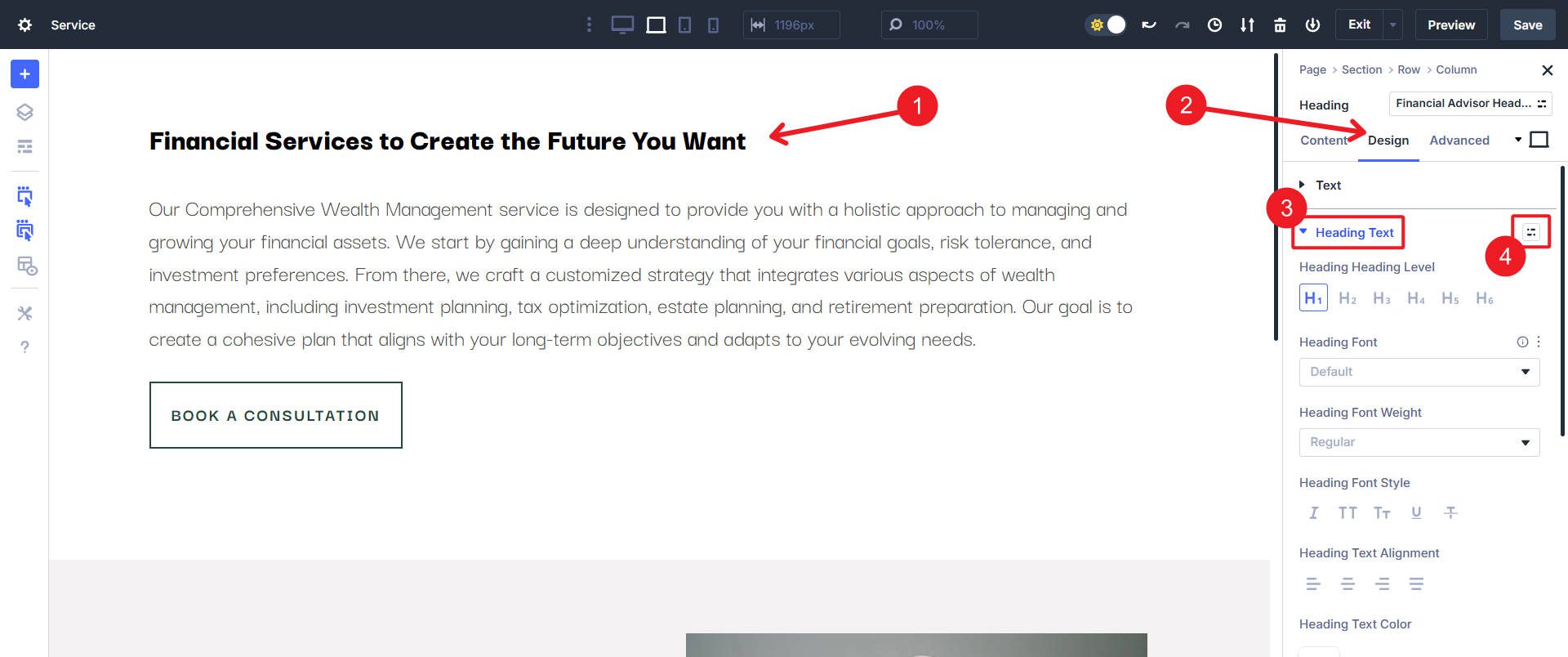 Setting up Default Option Group Preset for Heading-Title Text - Step 1-4