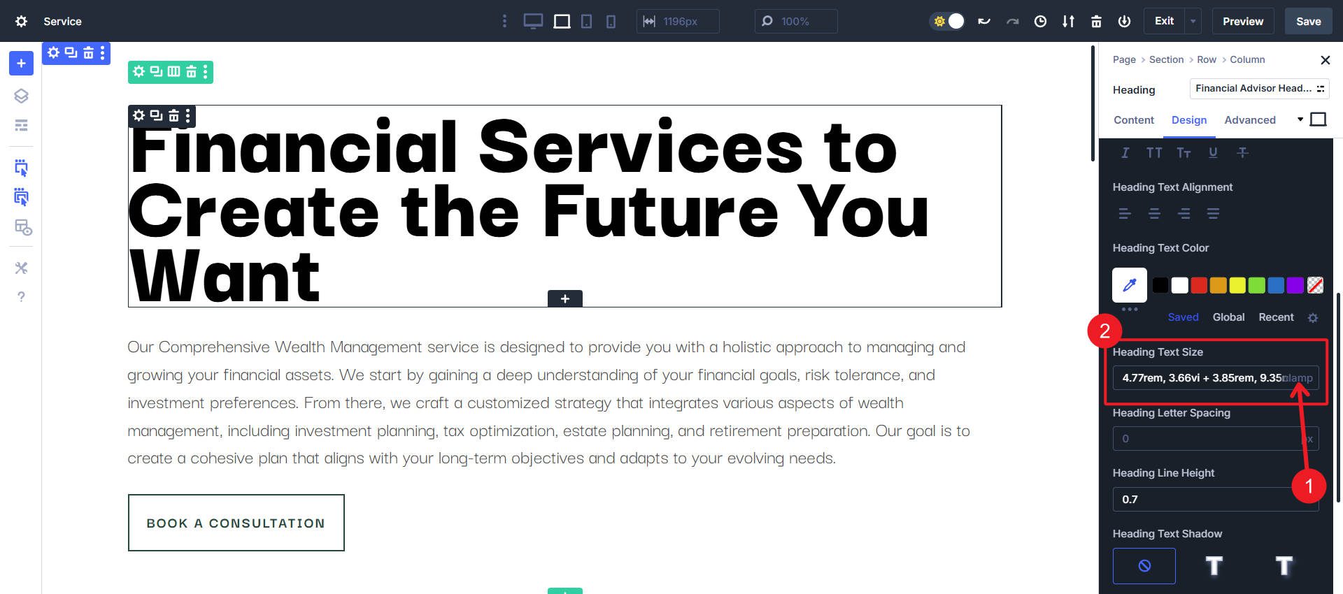 Setting up Default Option Group Preset for Heading-Title Text - Step 6-7
