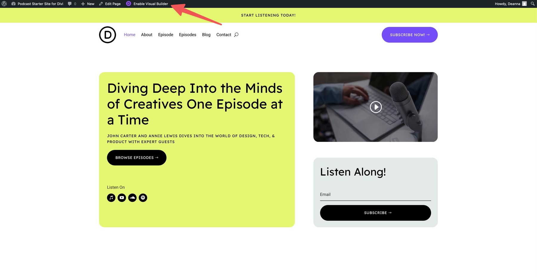 podcast starter site for Divi