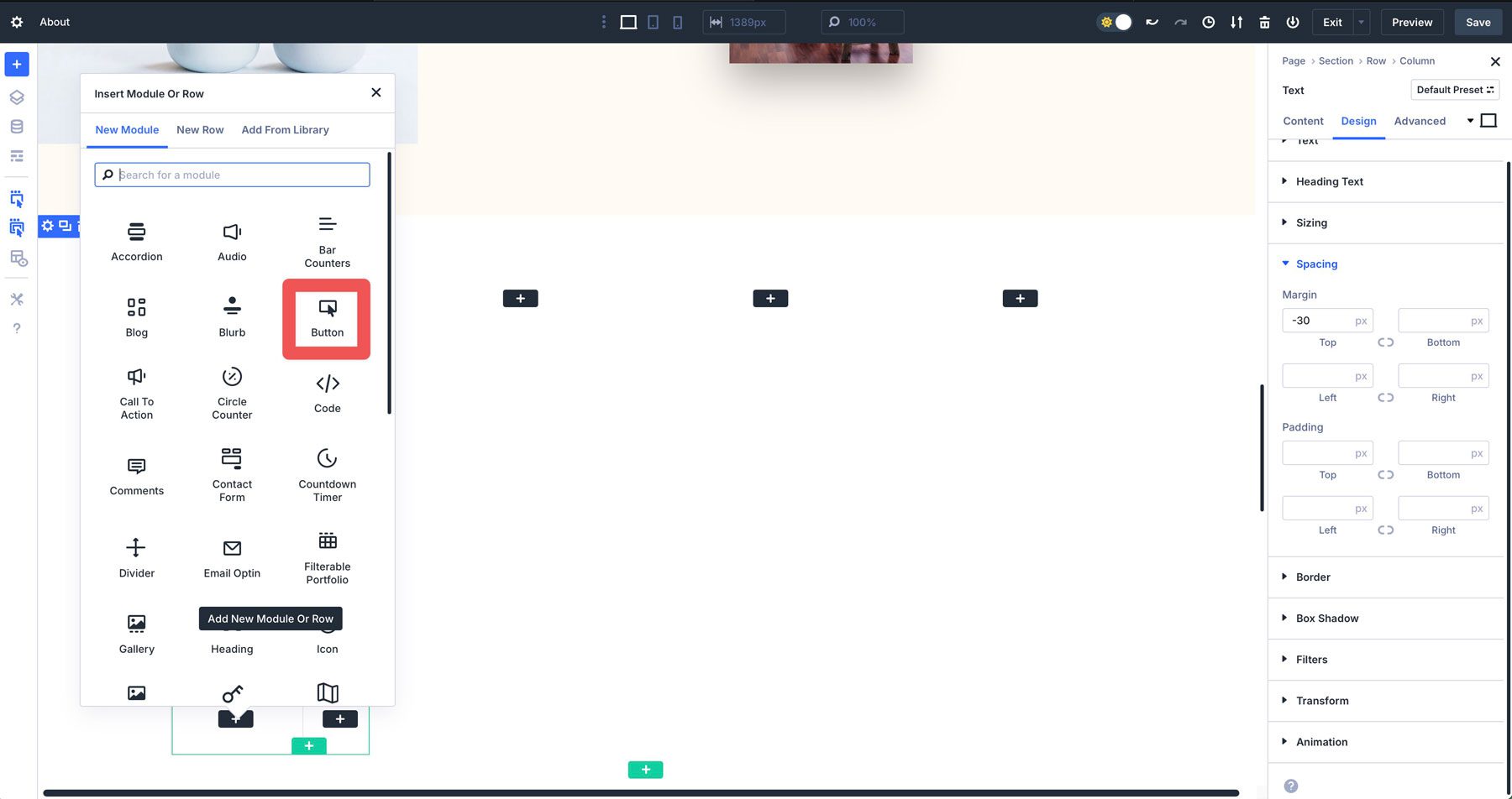 nested rows in Divi 5
