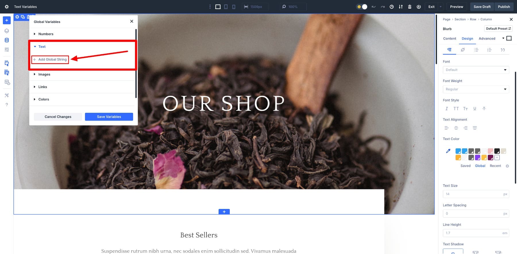 add a global text string