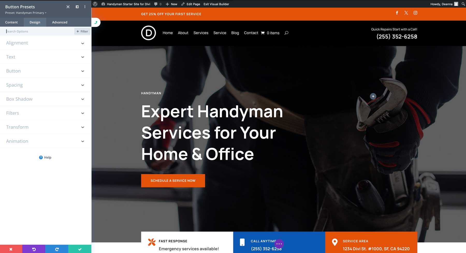 Handyman starter site for Divi