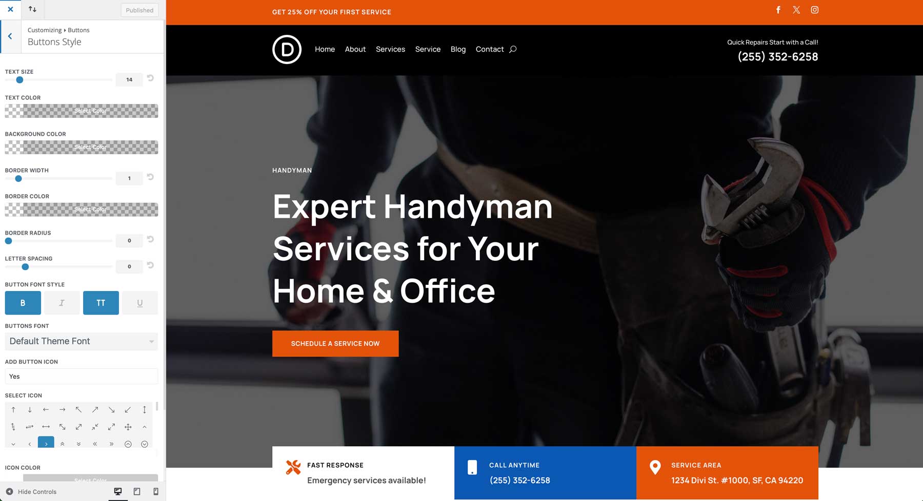 Handyman starter site for Divi