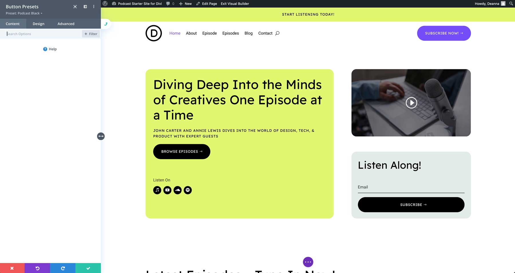 podcast starter site for Divi
