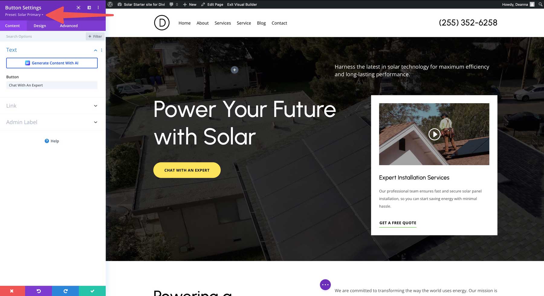 solar starter site for Divi