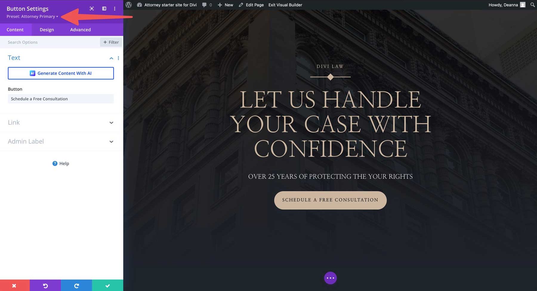 attorney starter site for Divi