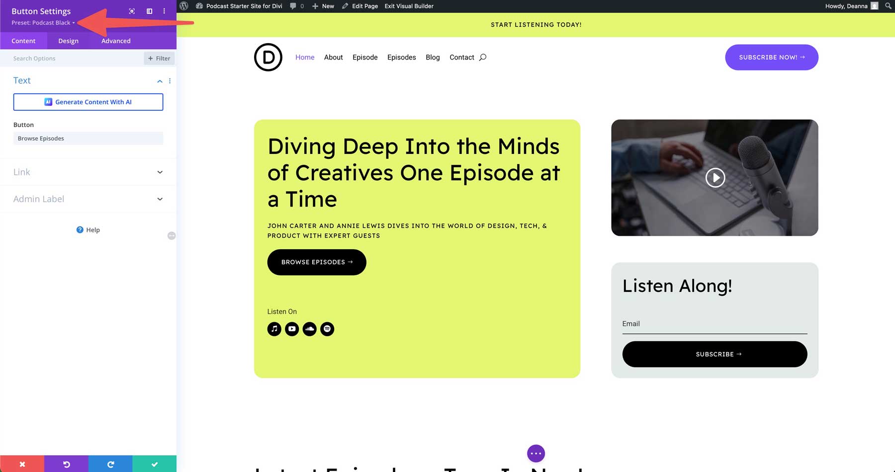 podcast starter site for Divi