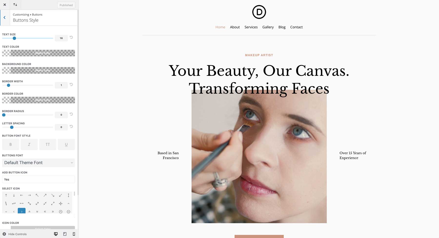 makeup artist starter site for Divi