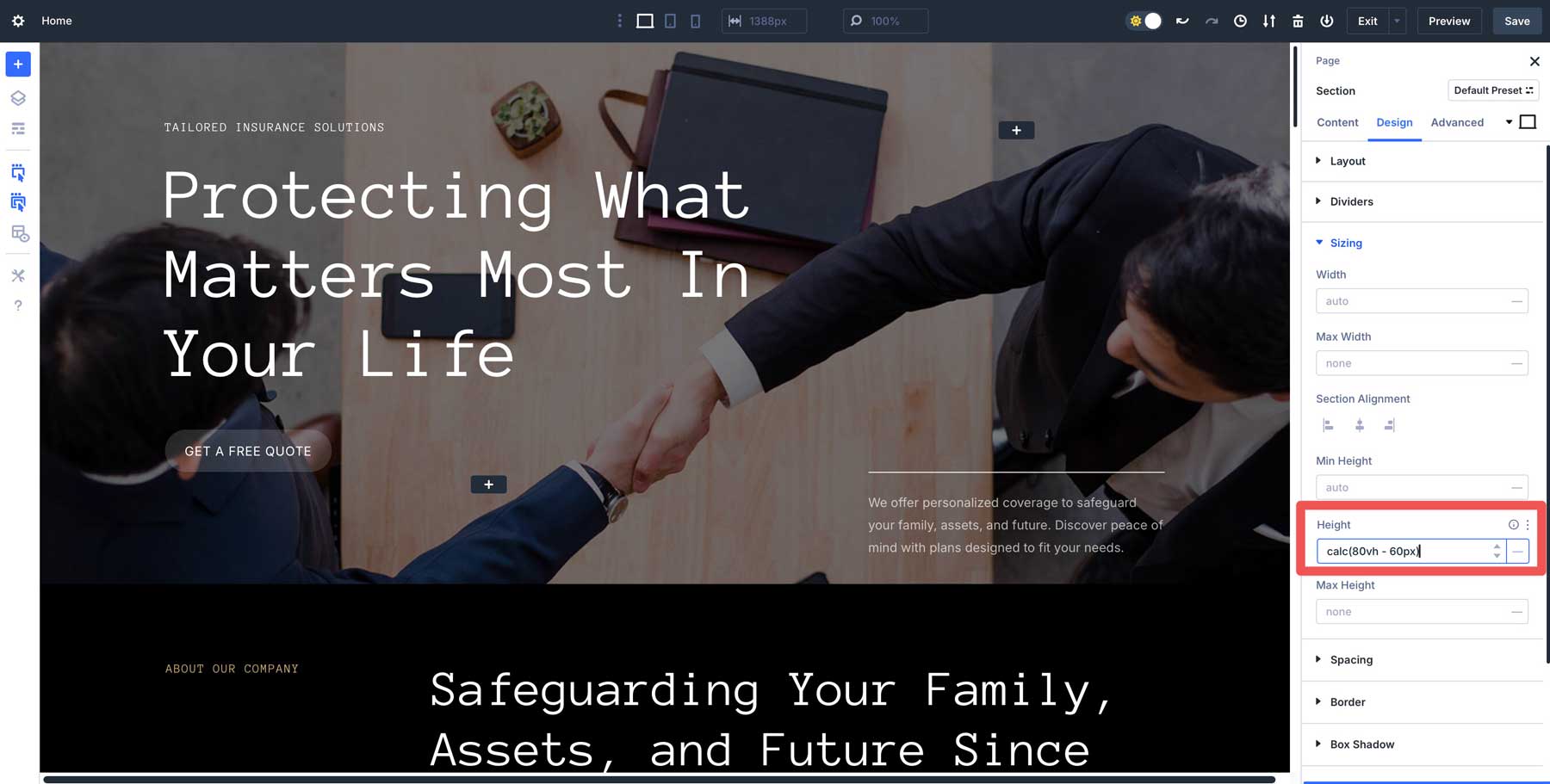 calc() for section height