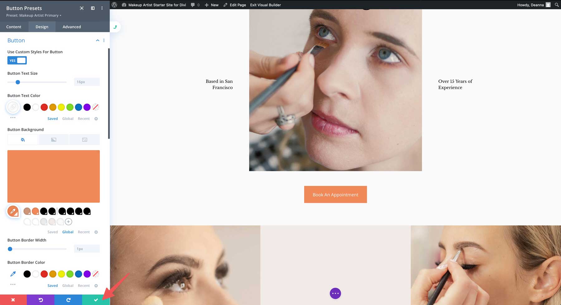 makeup artist starter site for Divi