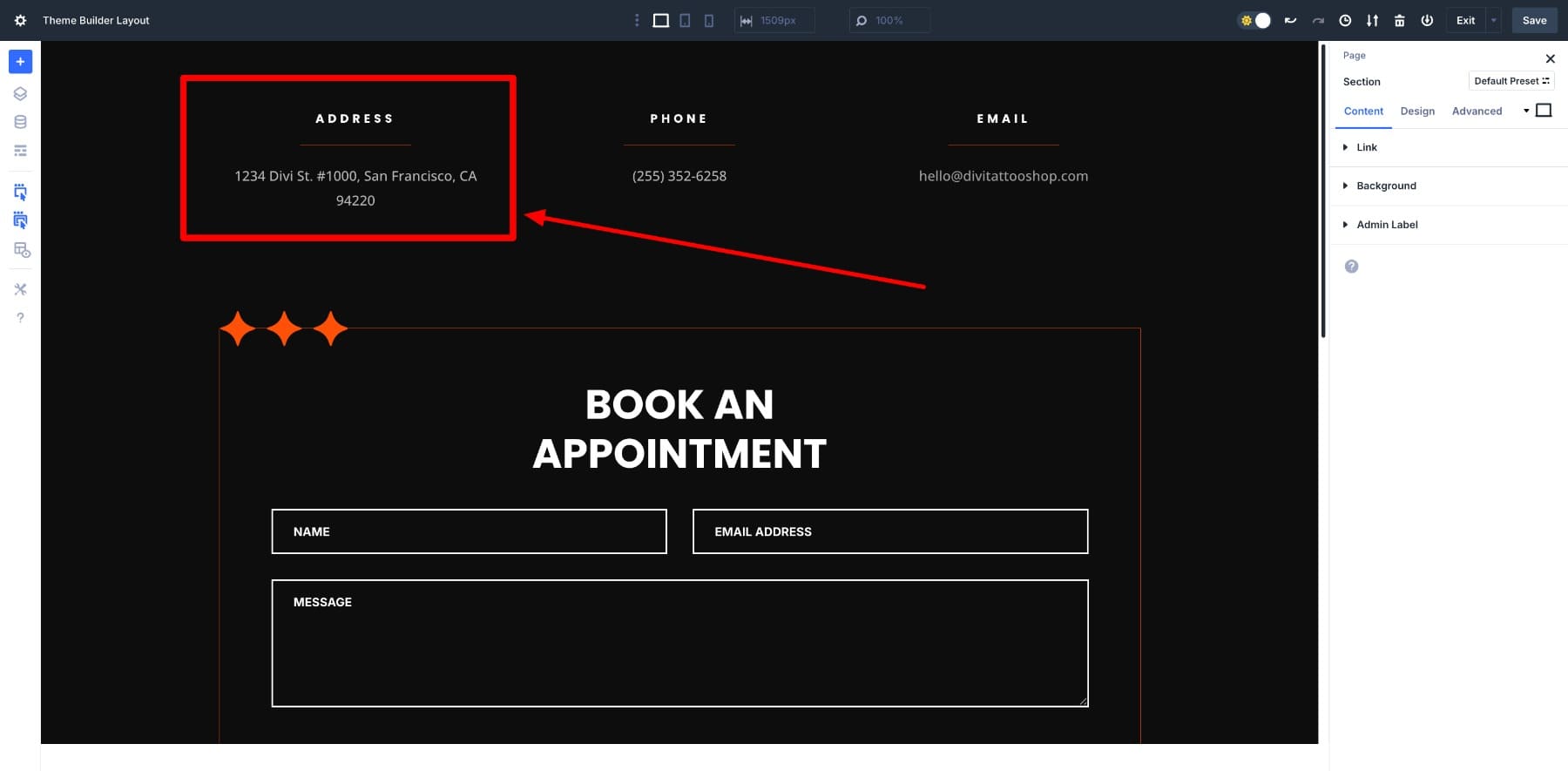 change address example using text variables
