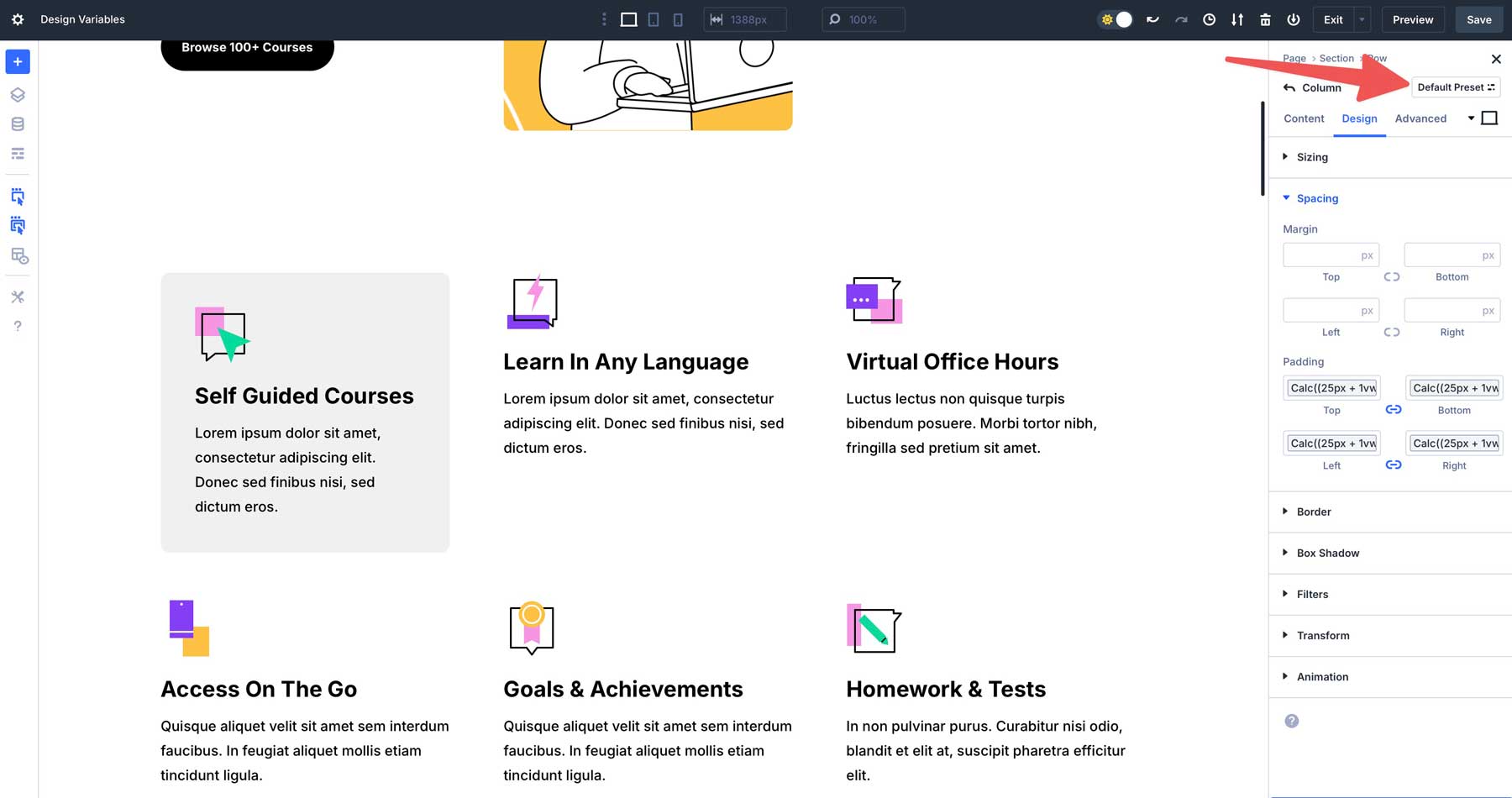 design variables in Divi 5