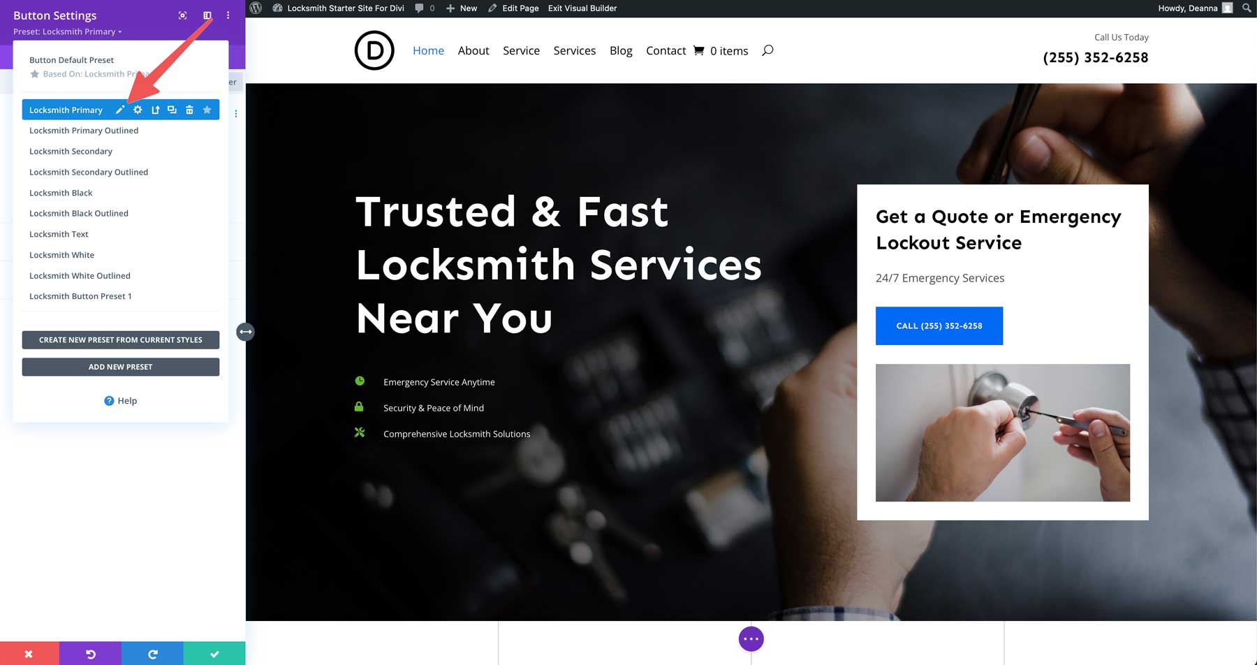 locksmith starter site for Divi