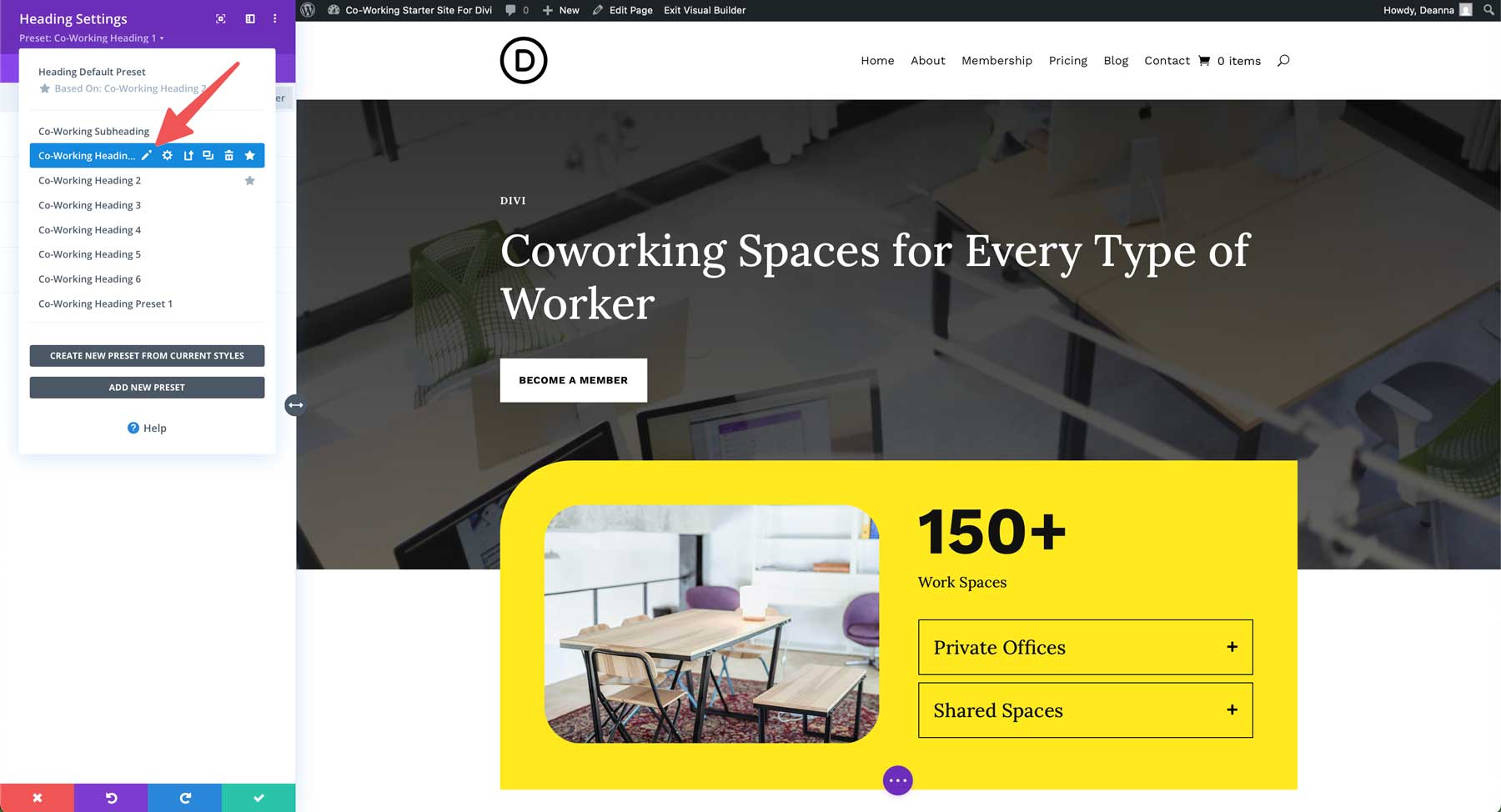 Co-Working starter site for Divi