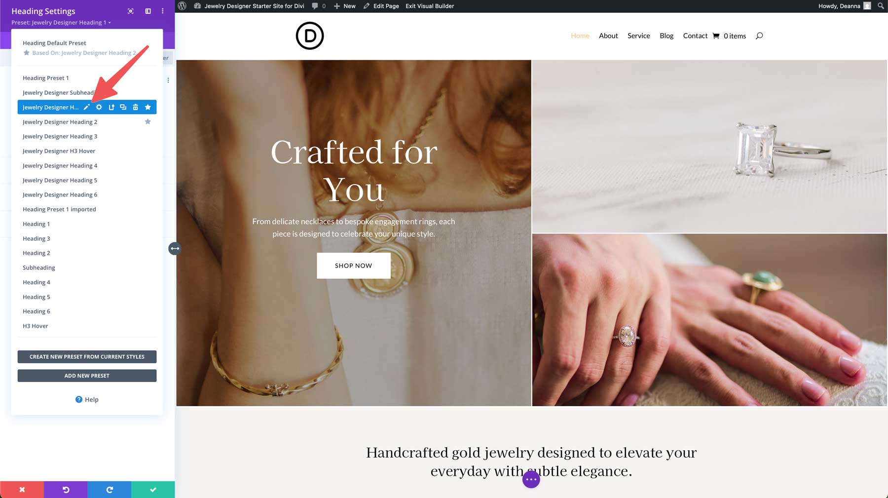 Jewelry Designer starter site for Divi