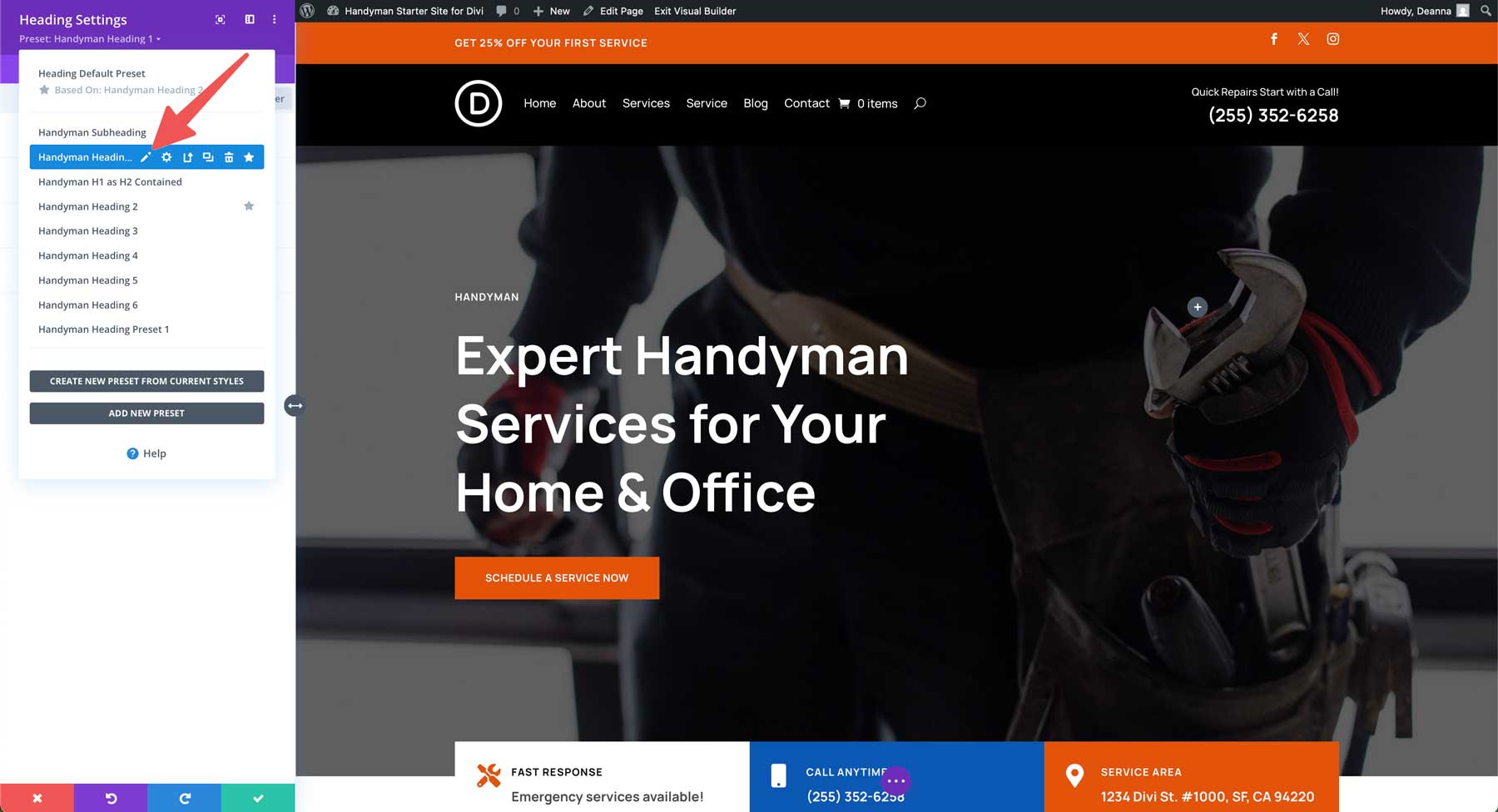 Handyman starter site for Divi
