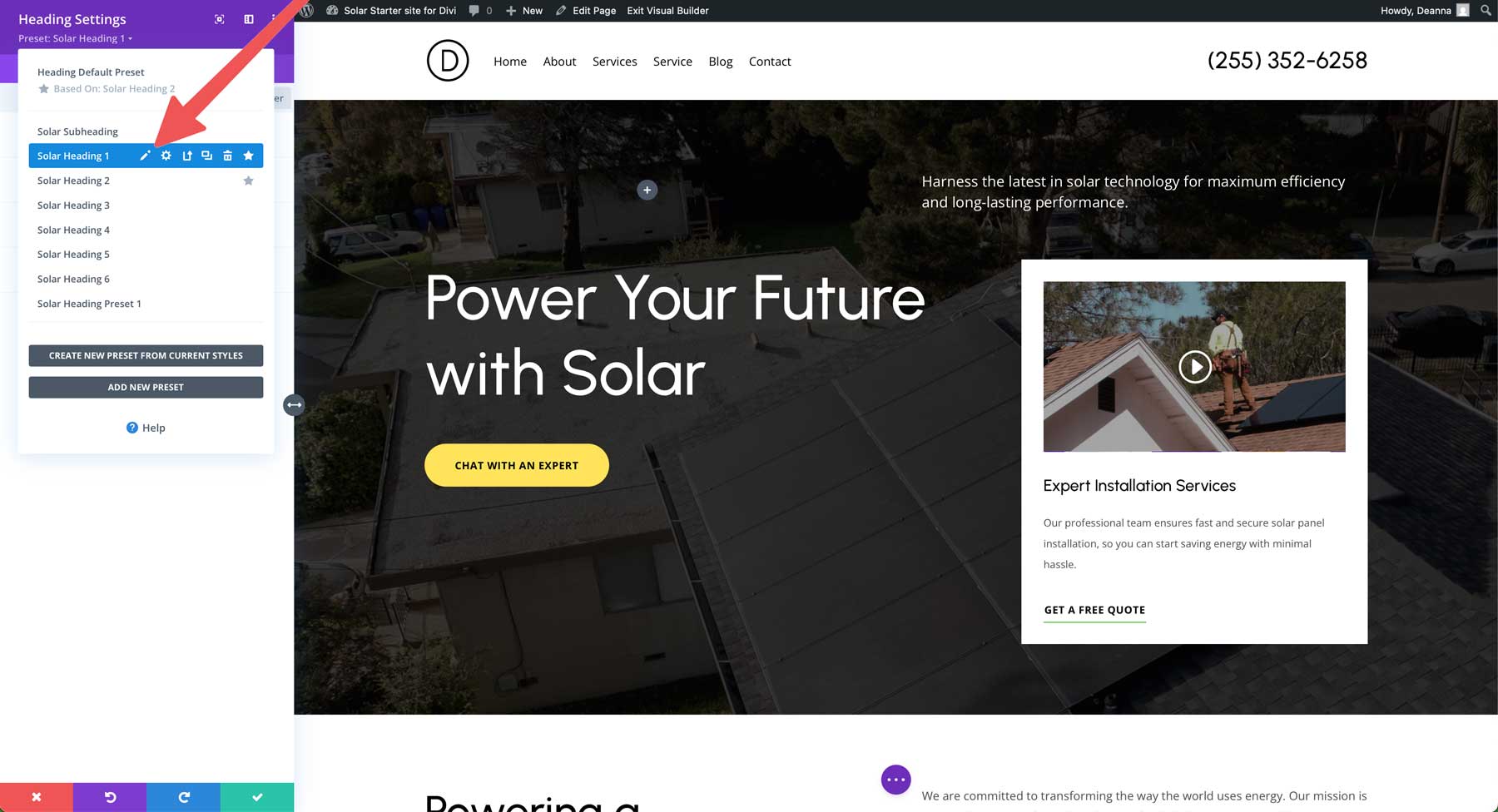 solar starter site for Divi