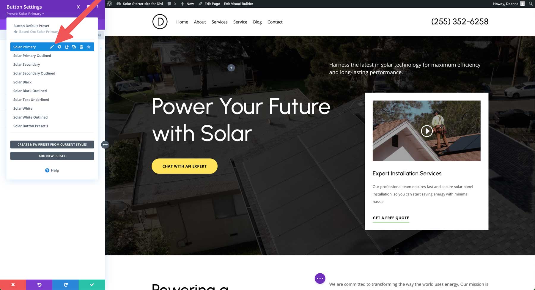 solar starter site for Divi