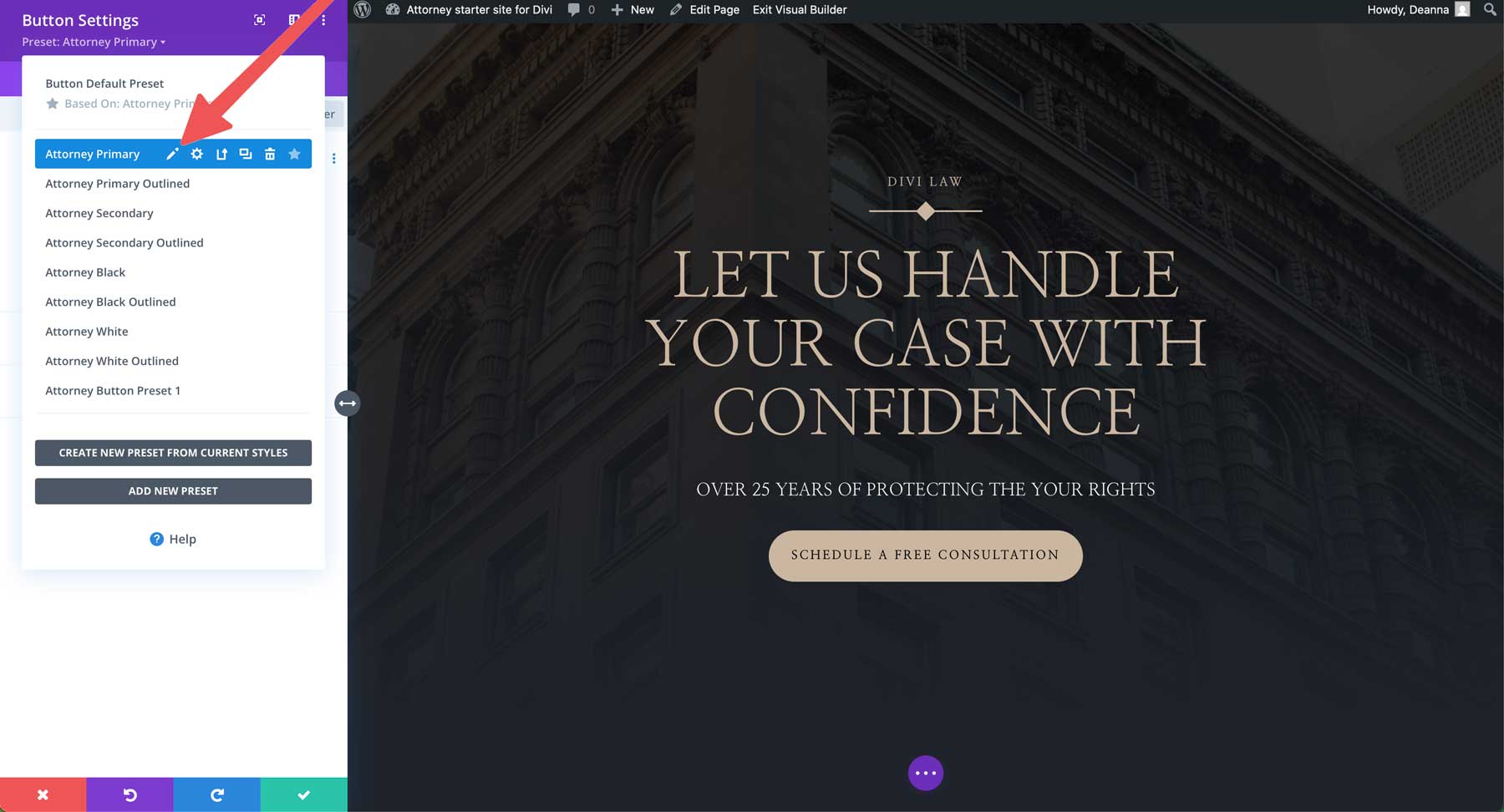 attorney starter site for Divi
