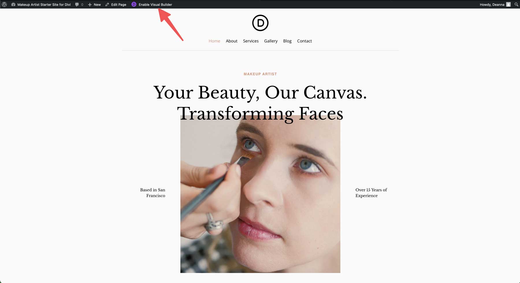 makeup artist starter site for Divi