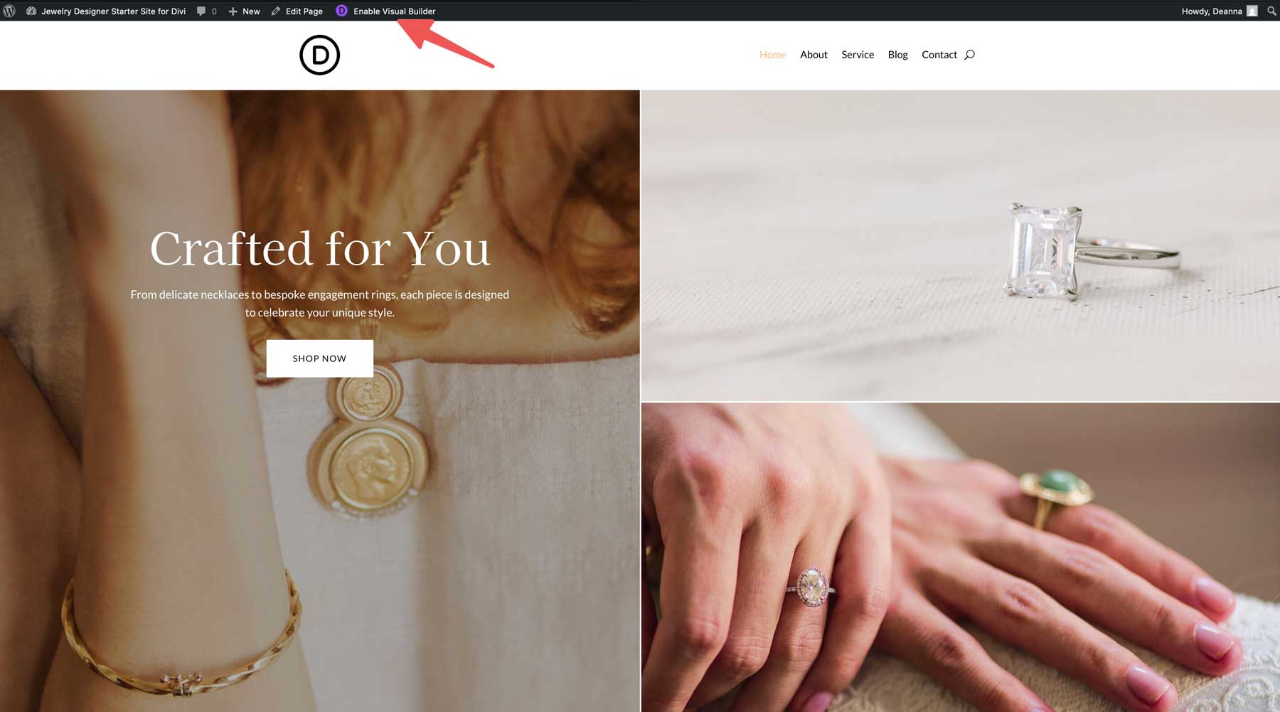 Jewelry Designer starter site for Divi