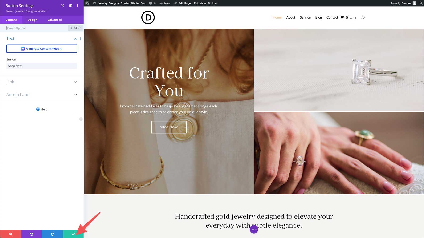 Jewelry Designer starter site for Divi
