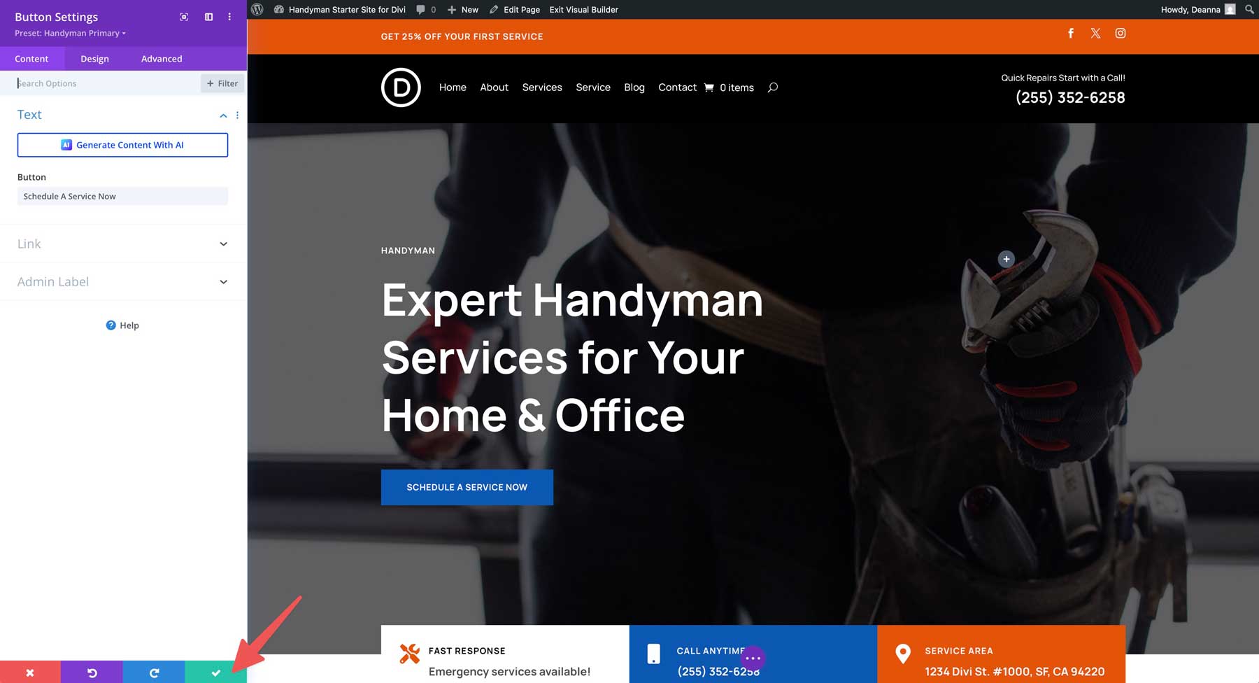 Handyman starter site for Divi