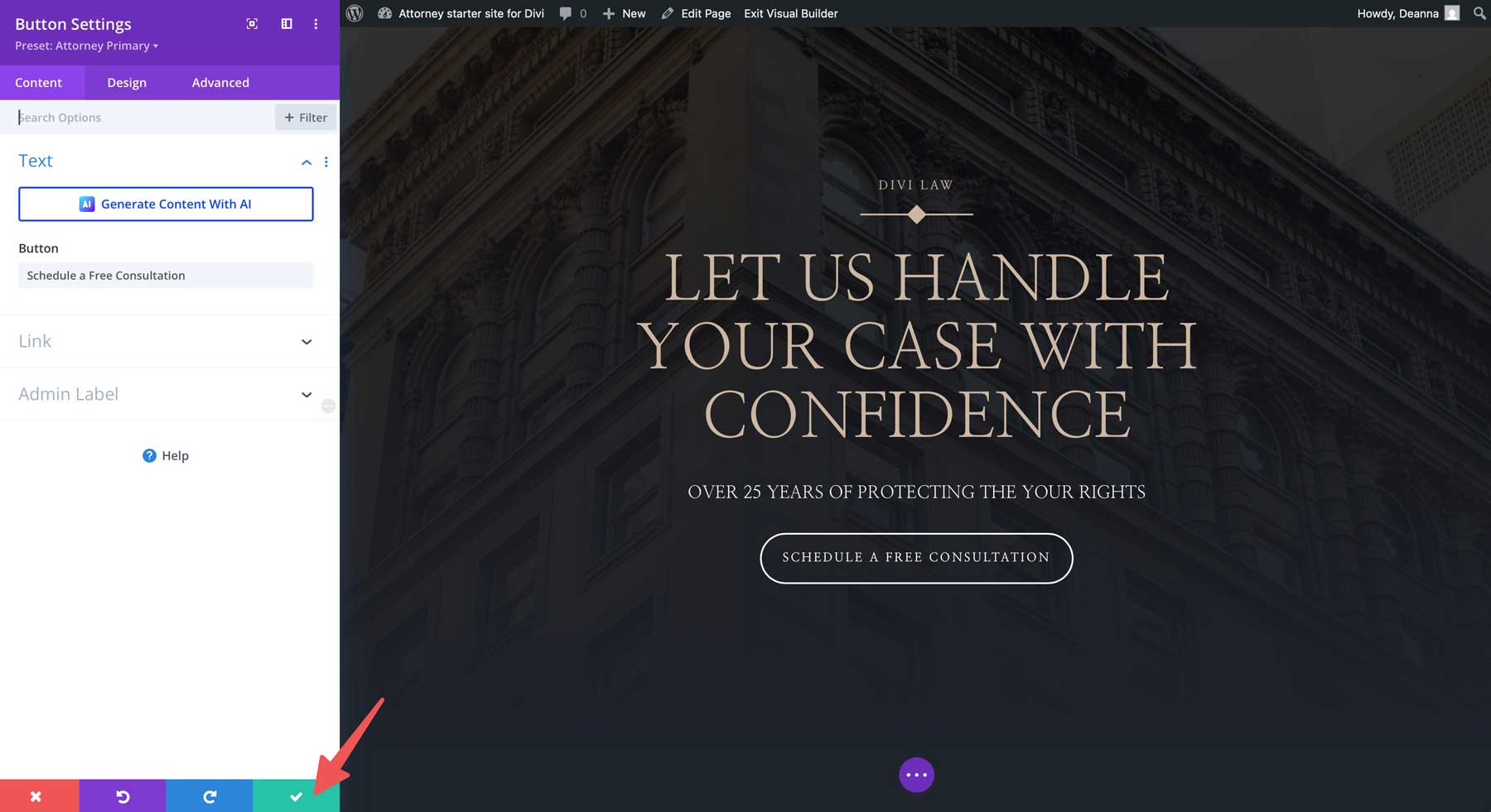 attorney starter site for Divi