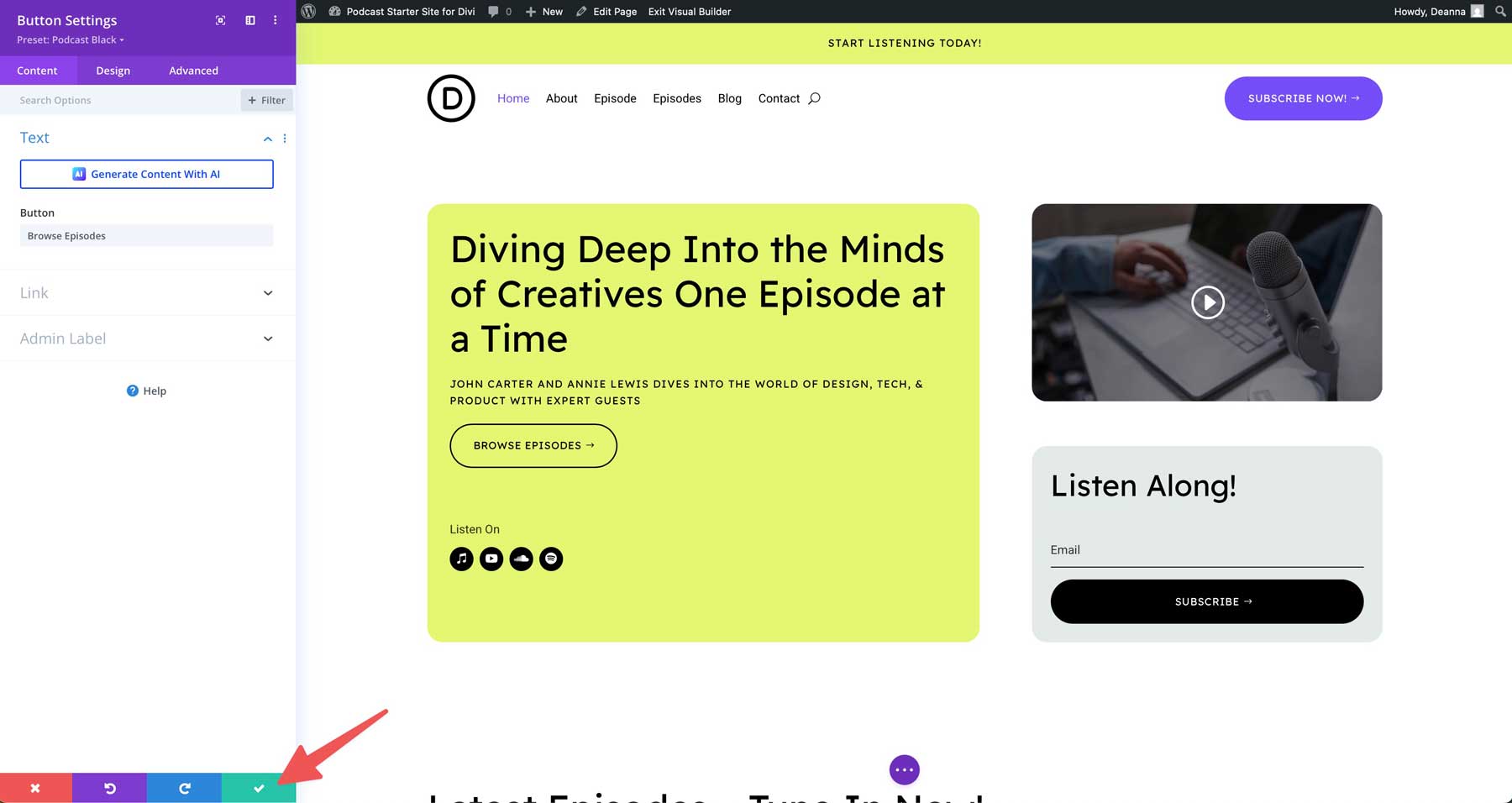 podcast starter site for Divi