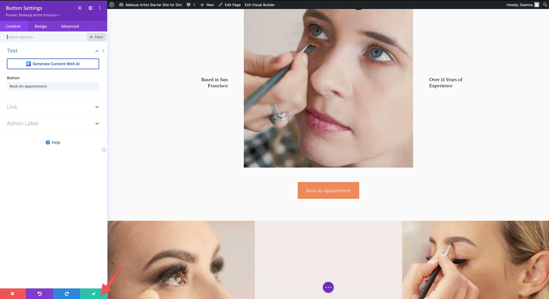 makeup artist starter site for Divi